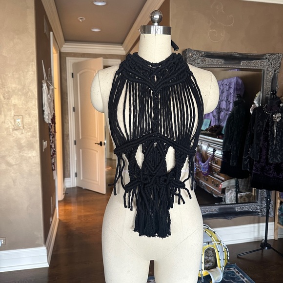 Original GoodVibeGoda Handcrafted Black Macramé Halter Top
